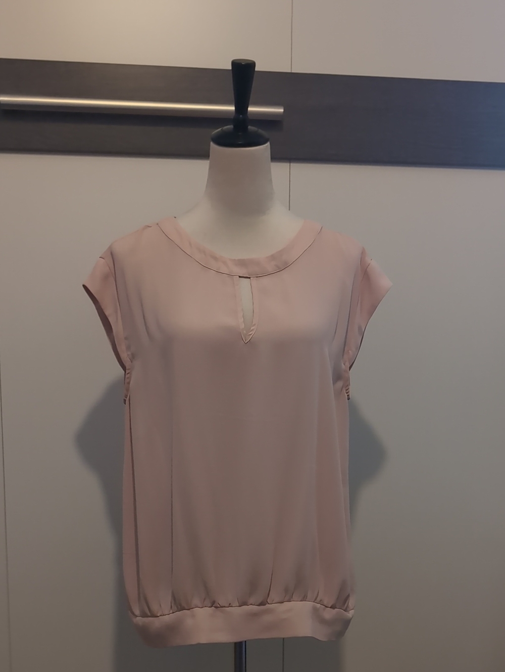 Cap-Sleeve Blush Pink Keyhole Blouse